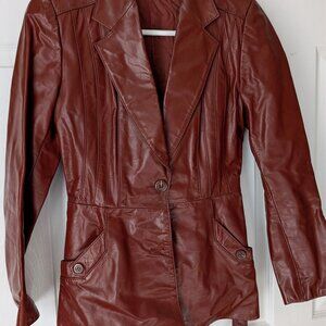Vintage Leather Blazer - Burgundy Size 7/8 OPERA made in Korea